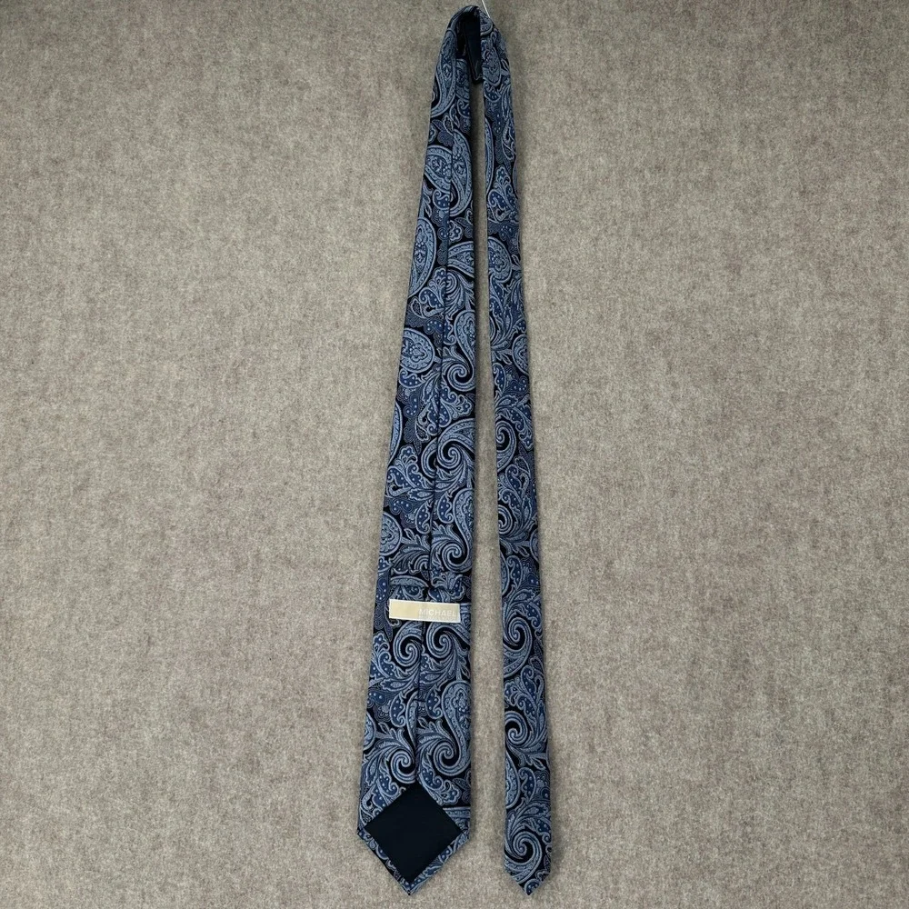 Michael Kors Tie Mens One Size Blue‎ Gray Paisley 100% Silk Necktie